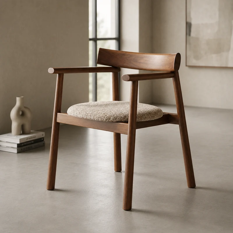 Chaise GAIA teinte noyer & tissu crème
