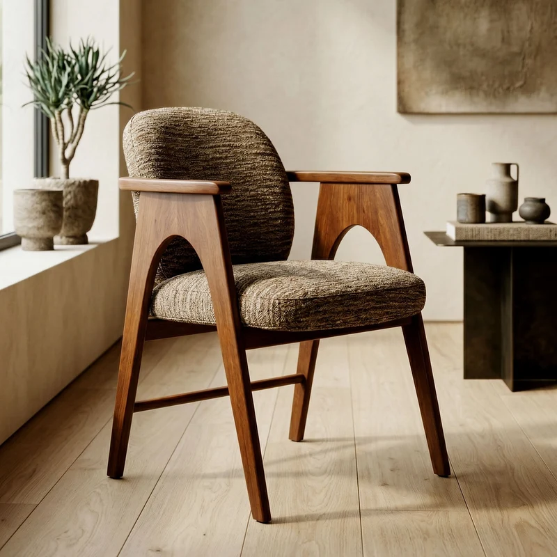 Chaise BOWIE noyer & tissu marron