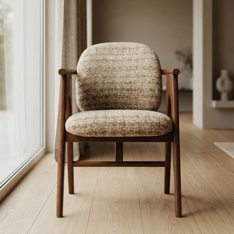Chaise BOWIE noyer & tissu crème