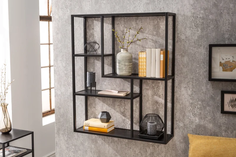 Etagère murale industrielle SLIM LINE 90cm frêne noir cinq étagères