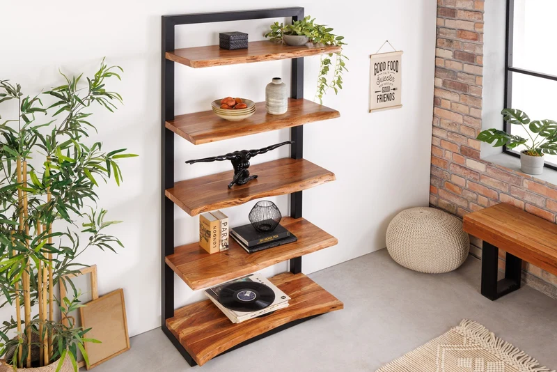 Bibliothèque massive MAMMUT 180cm acacia noir cinq étagères