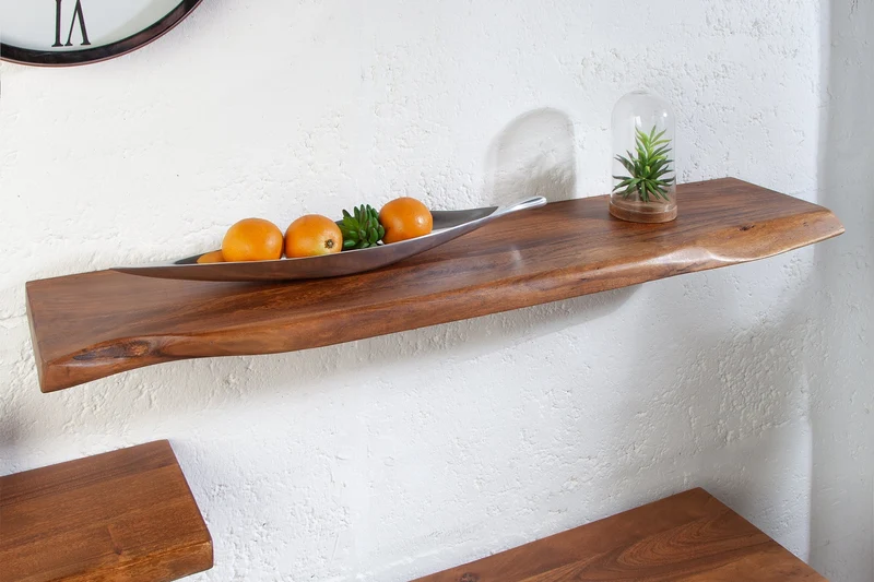 Etagère murale massive MAMMUT 115cm étagère en bois d’acacia avec bordure en arbre