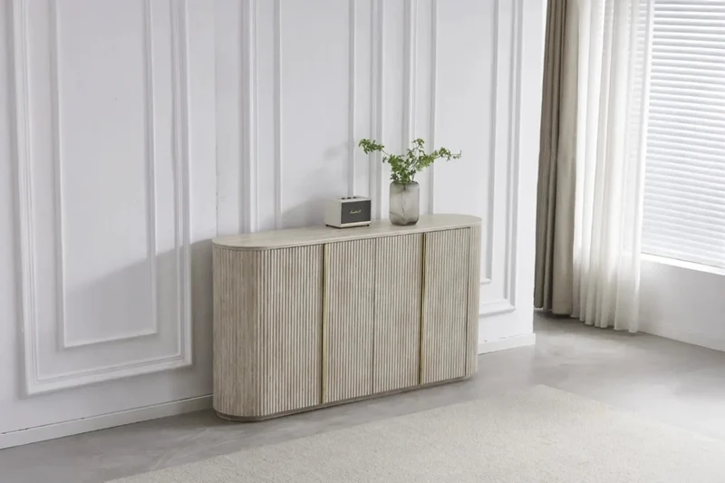 Zenith - Buffet de salon Effet Travertin - 180 x 40 cm