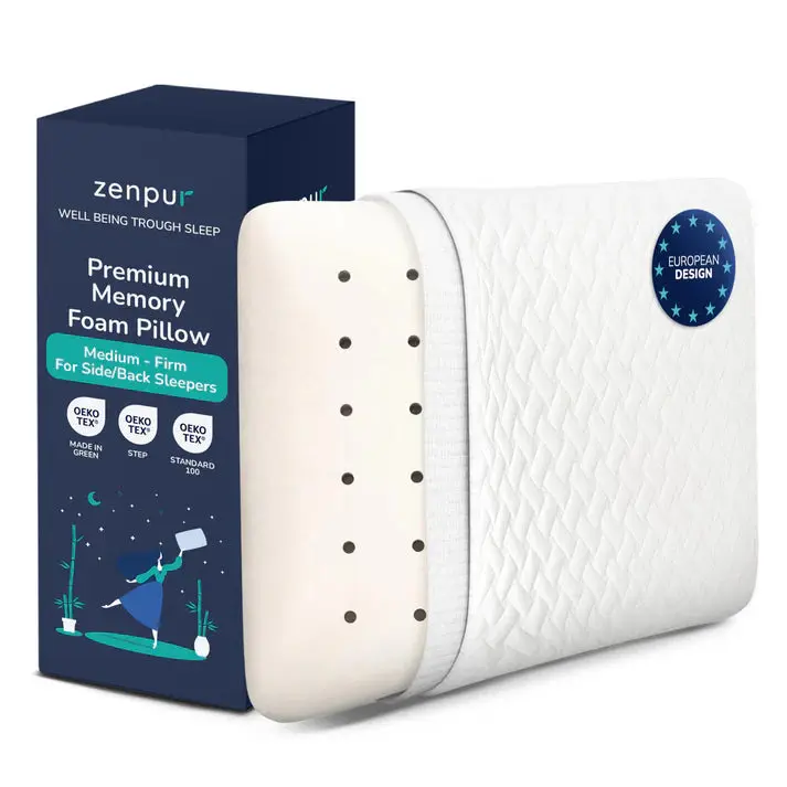ZenPur - Oreiller Cervical Ergonomique "Mi-Ferme" en Mousse à Mémoire de Forme et Anti-Acariens