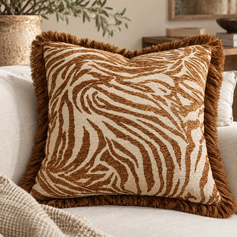 Coussin zébré à franges- Zana 50x50