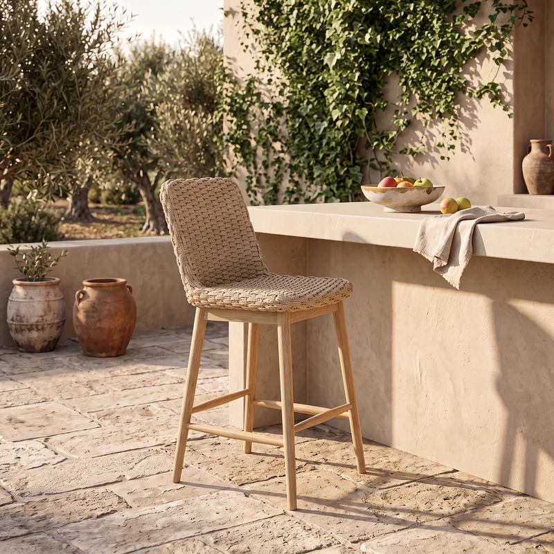 Tabouret Solea tressé en Teck naturel