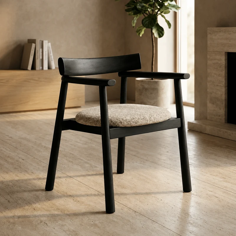 Chaise GAIA noir et tissu crème
