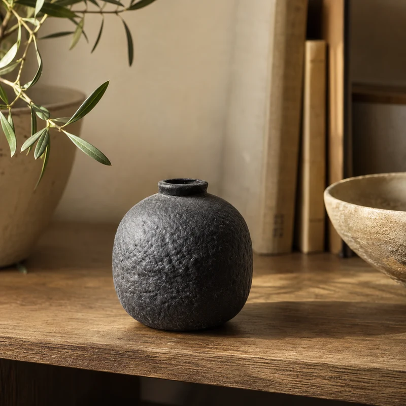 Vase décoratif ONYX noir texturé
