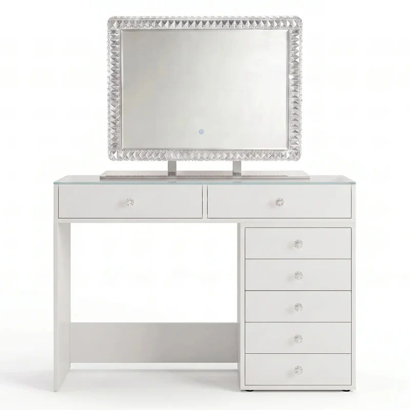 Pack Coiffeuse 120cm + Miroir LED Queen Beauty 80x60cm