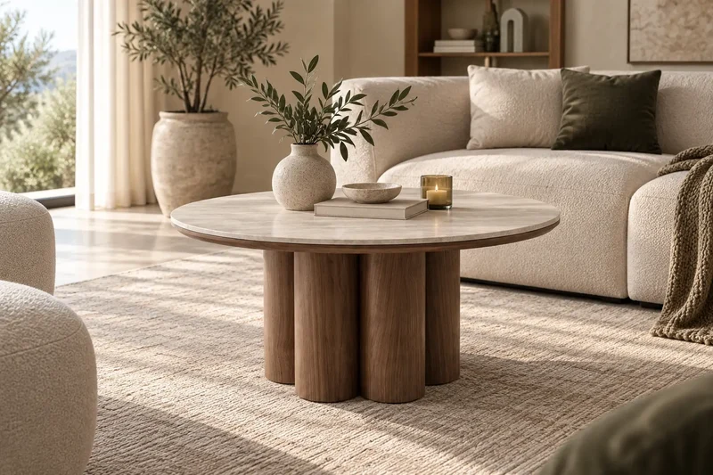 Table Basse de Salon Effet Travertin ORIGO - Ø85 cm
