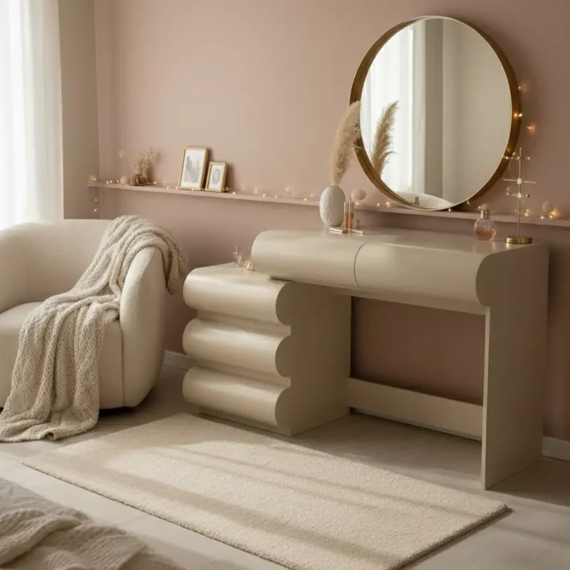 Coiffeuse Home Luxury Beige LUNA 140 cm avec 5 Tiroirs