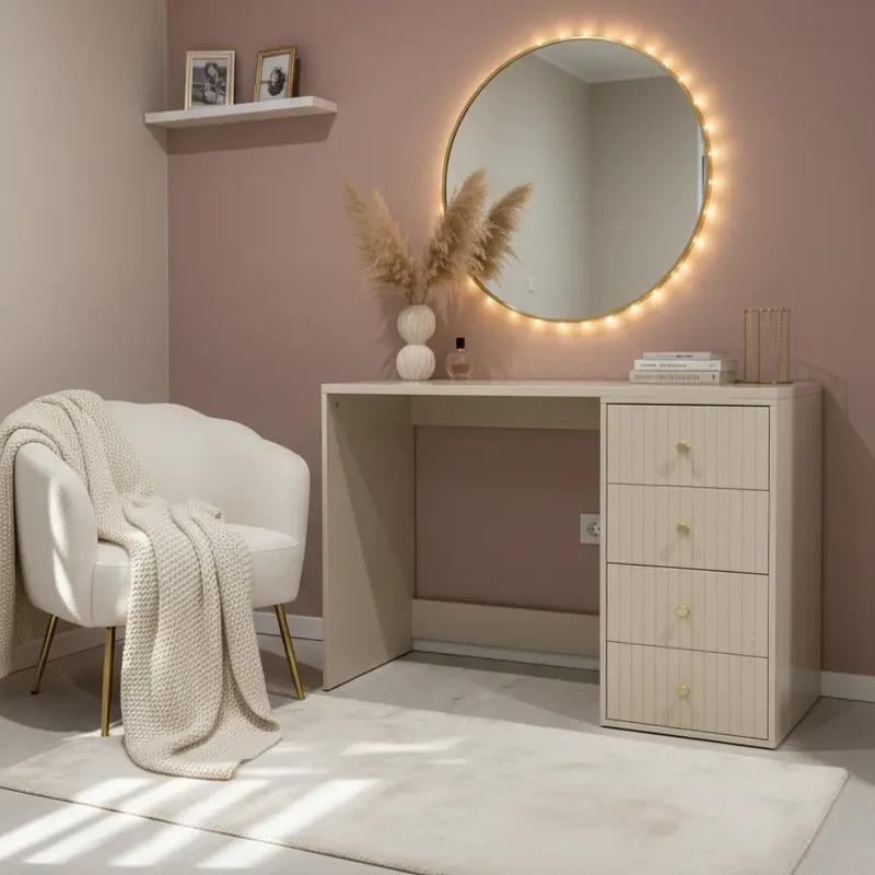 Coiffeuse Home Luxury Beige BELLA 120 cm avec 4 Tiroirs