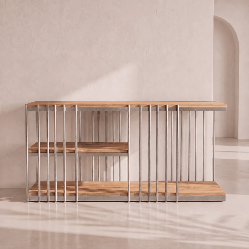 Console en acier inoxydable et teck