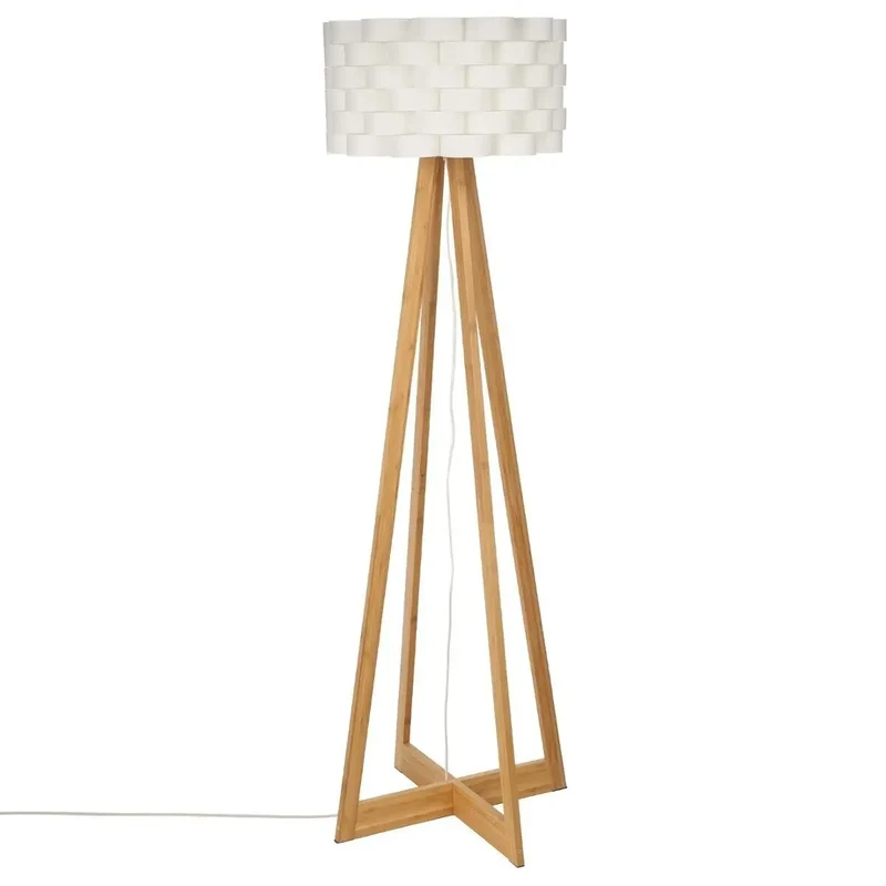 Lampadaire Moki Bambou, Blanc, H.150 cm