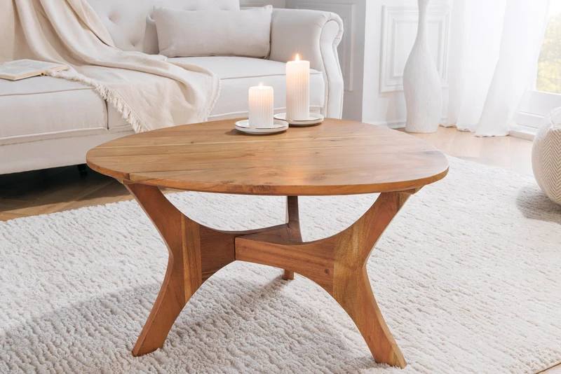 Table basse en bois massif ARCHITECTURE 70cm finition miel naturel acacia triangulaire