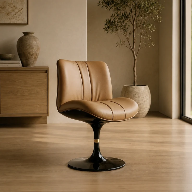 Chaise KISS pivotante en cuir camel