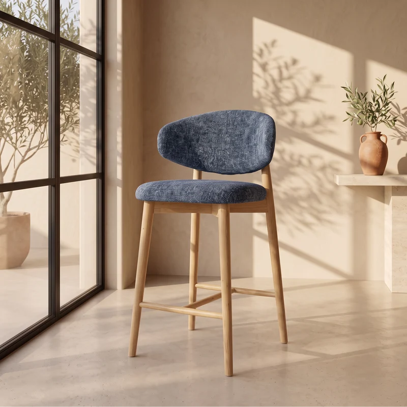 Tabouret Jaspe bleu en bois naturel