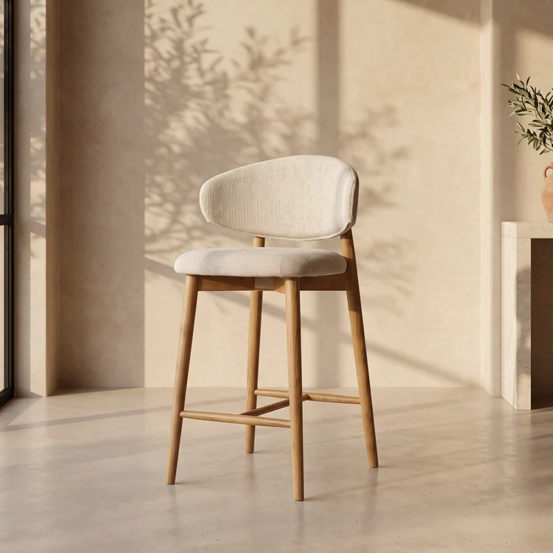 Tabouret JASPE Blanc et bois naturel