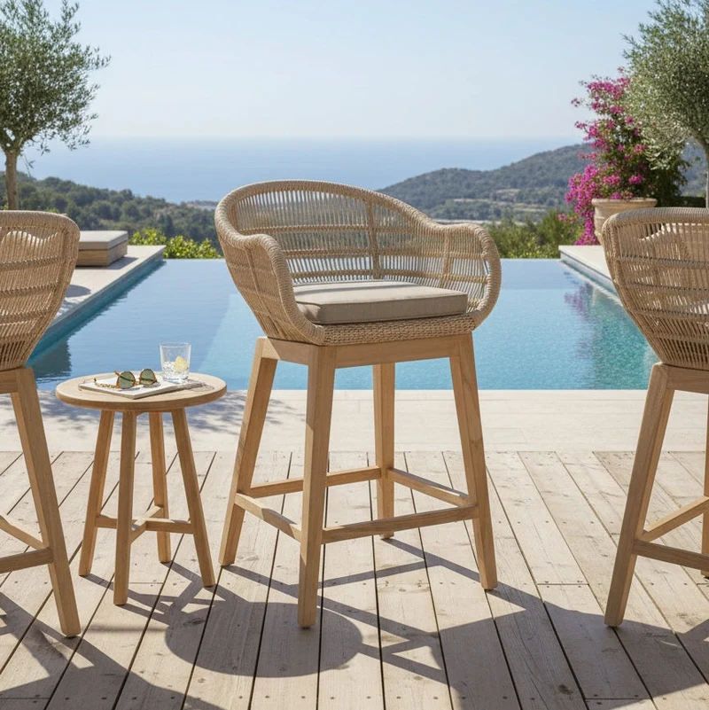 Tabouret en Teck Tressé
