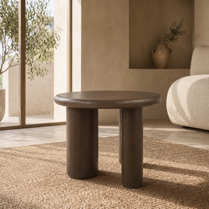 Table basse ANA ronde en noyer – Ø 60 × H 50 cm