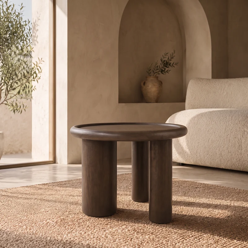 Table basse ANA ronde en noyer – Ø 60 × H 41 cm