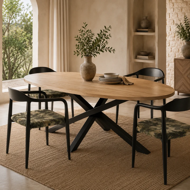 Table ovale Arya pied mikado noir