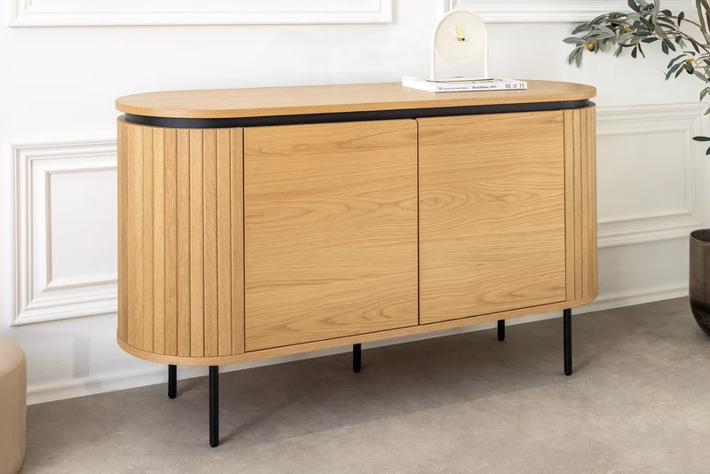 Buffet moderne ATELIER 120cm chêne naturel métal noir quatre compartiments