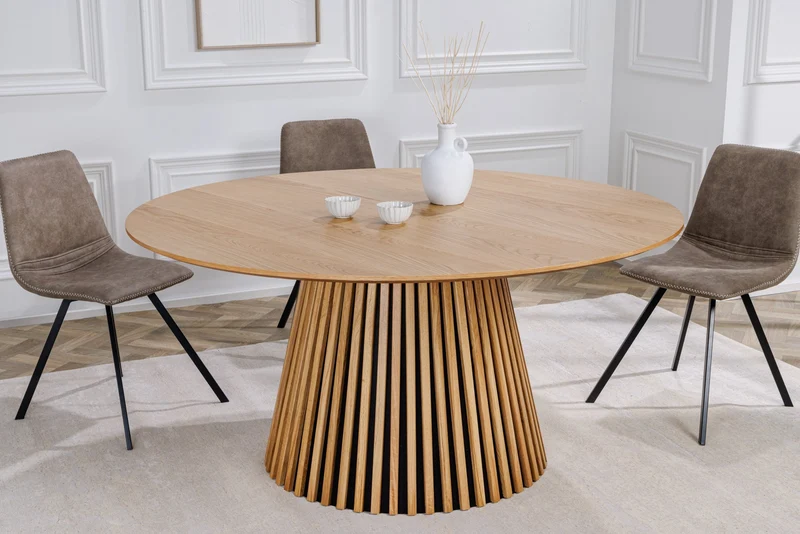Table à manger ronde VALHALLA WOOD 120cm piètement pilier en chêne naturel