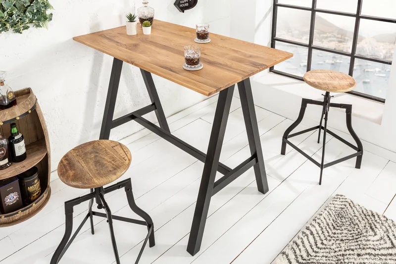 Table de bar solide CASTLE 120cm table de bar en chêne sauvage naturel design industriel