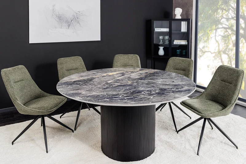 Table à manger ronde UNIQUE 120cm en céramique noire avec piètement pilier