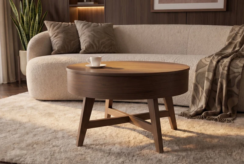 Massif table basse KYOTO 70cm brun bois de mangue au design noyer avec espace de rangement