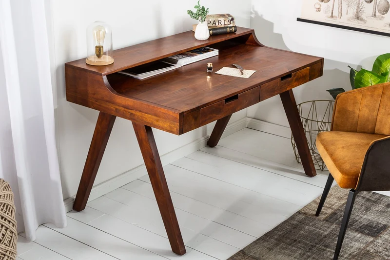 Secrétaire massif MONSOON 120cm bureau en acacia finition frappante