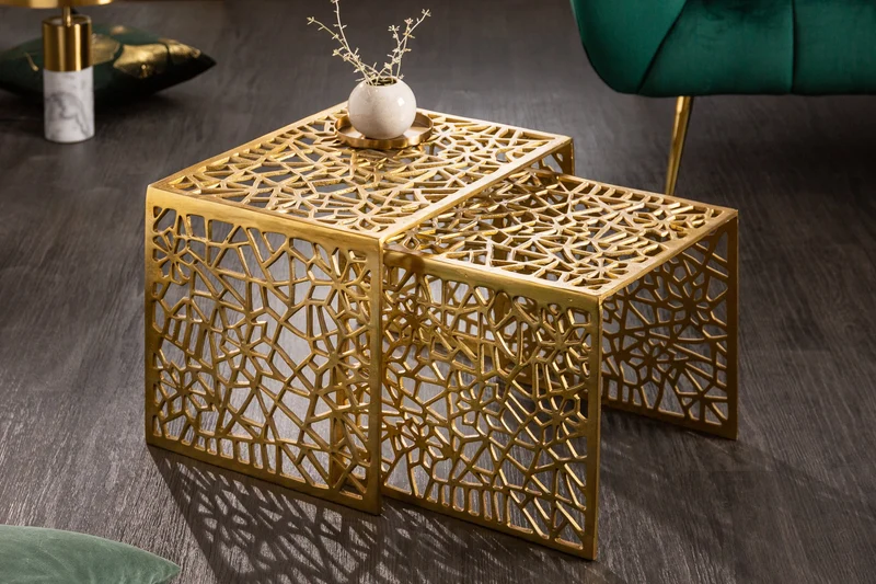 Table basse artisanale ABSTRACT 50cm lot de 2 doré au design Gap