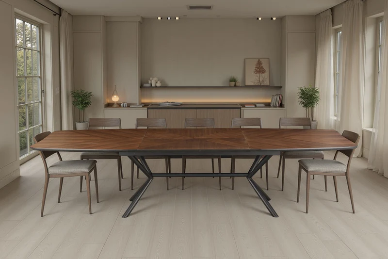 Table à manger extensible GRANDEZZA 180-270cm noyer naturel métal noir