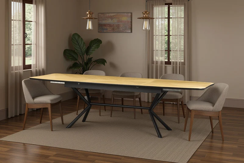 Table à manger extensible GRANDEZZA 180-270cm chêne naturel métal noir