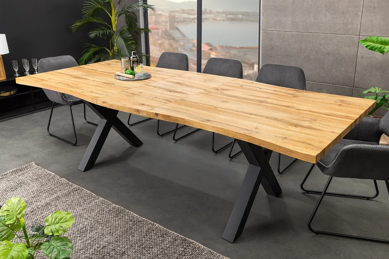Table à manger extensible WILD 160-200 cm design chêne sauvage marron bord d'arbre noir