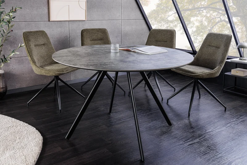Table à manger ronde ATELIER 100cm béton gris design métal noir