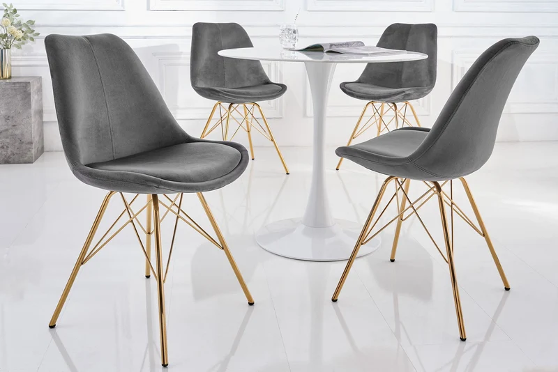 Lot de 2x chaises design SCANDINAVIA MEISTERSTÜCK velours gris foncé pieds dorés