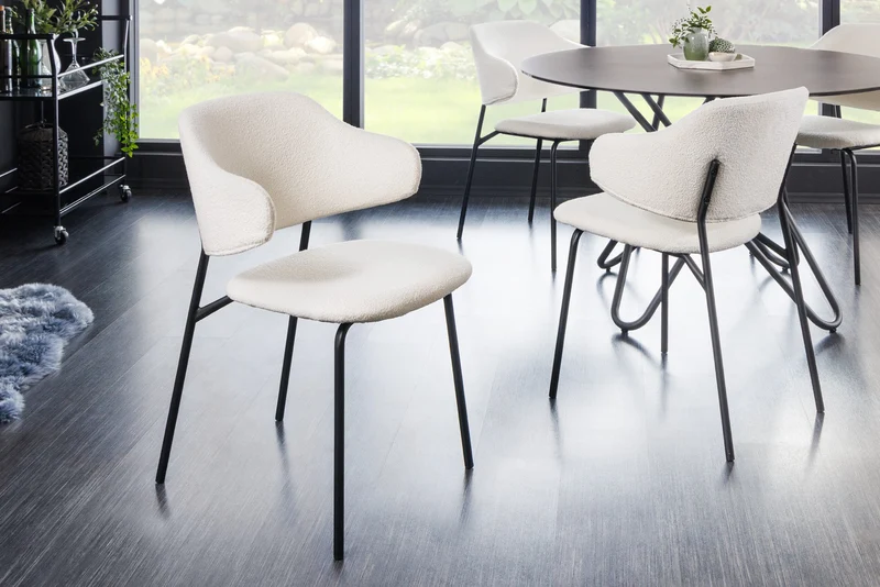 Lot de 2x chaises design VOGUE blanc bouclé pieds métal noir