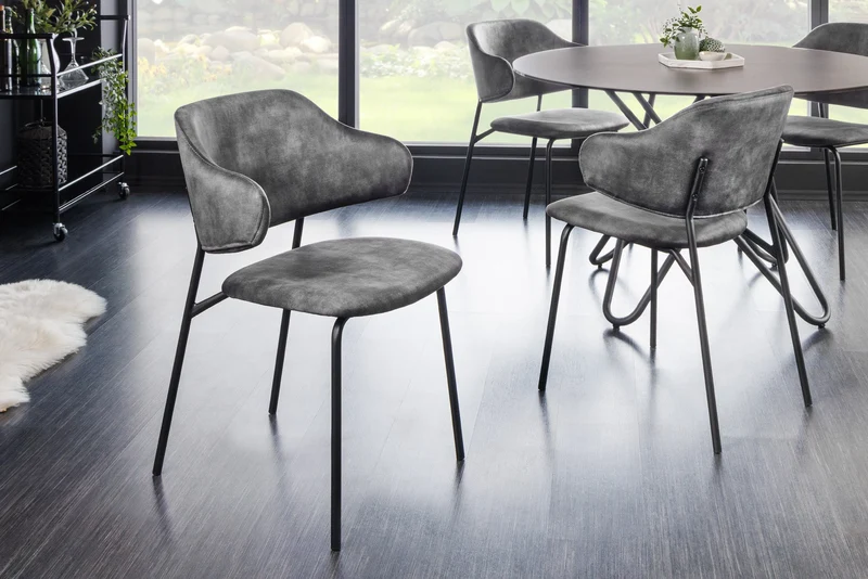 Lot de 2x chaises design VOGUE velours gris pieds métal noir