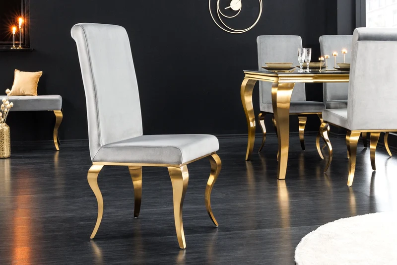 Lot de 2x chaises design MODERNE BAROQUE velours gris pieds dorés