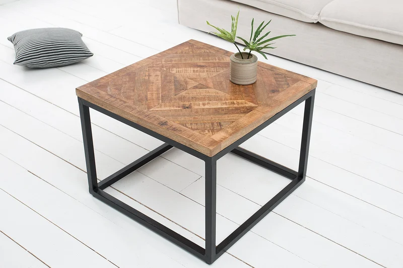 Table d'appoint solide INFINITY HOME 60cm en bois de manguier design industriel