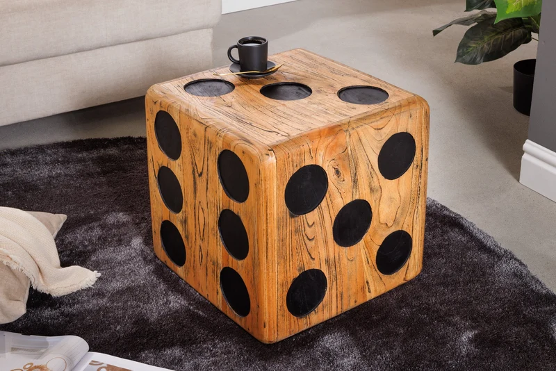Tabouret cube massif CUBE 41 cm table d'appoint en bois de mindi naturel empilable