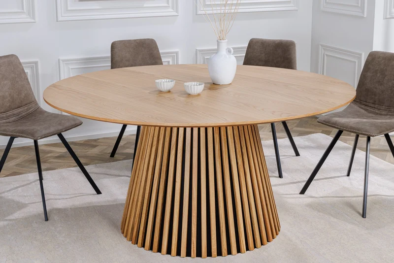 Table à manger ronde VALHALLA WOOD 140cm piètement pilier en chêne naturel