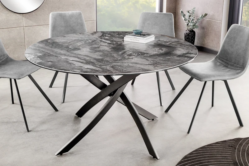 Table à manger ronde ALPINE 120cm céramique taupe structure métal noir