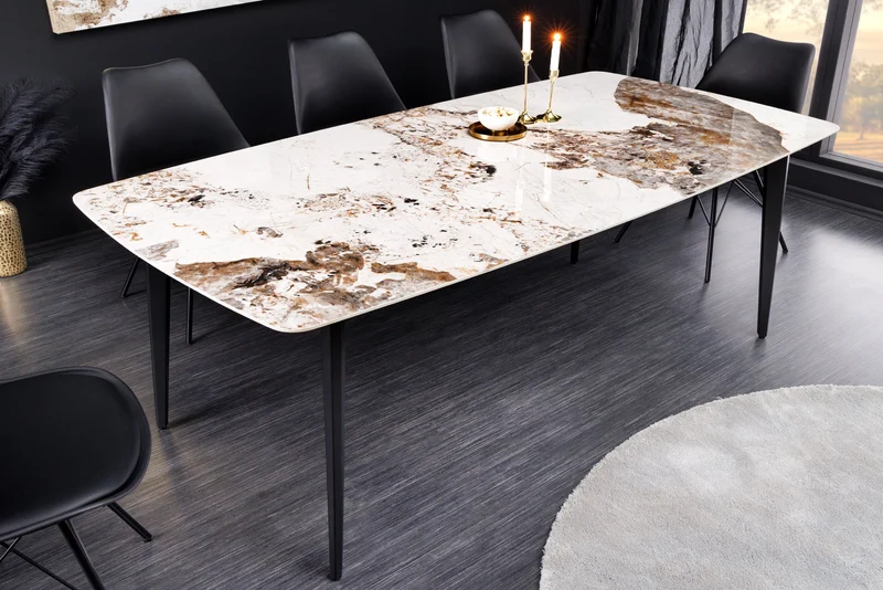 Table à manger MILANO 180 cm céramique blanche Pandora structure métal noir