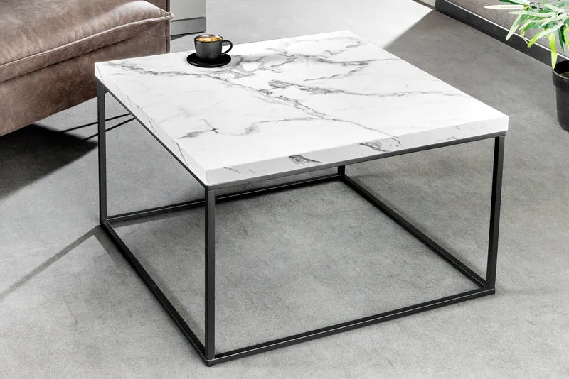Table basse moderne ARCHITECTURE 60cm marbre blanc structure métal design