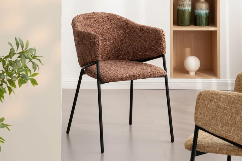 Lot de 2x chaises design NOBLESSE chenille marron structure métal noir