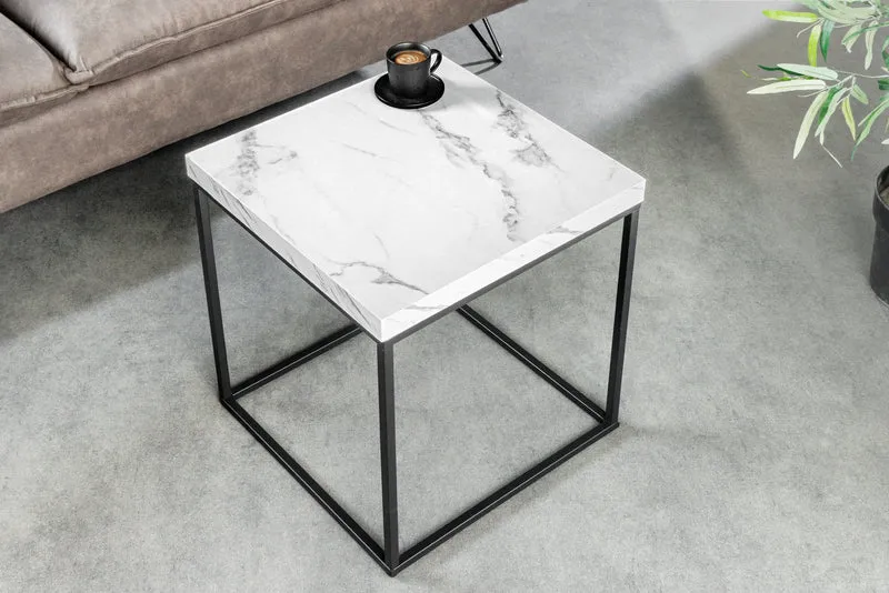 Table d'appoint moderne ARCHITECTURE 45cm design marbre blanc structure métal