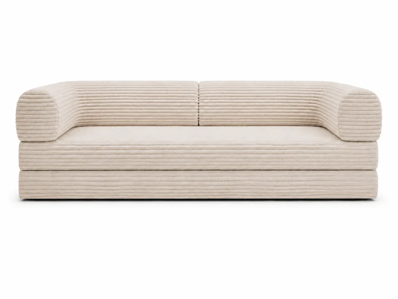 Canapé 3 places convertible Victor Hugo 200 cm en velours côtelé épais beige